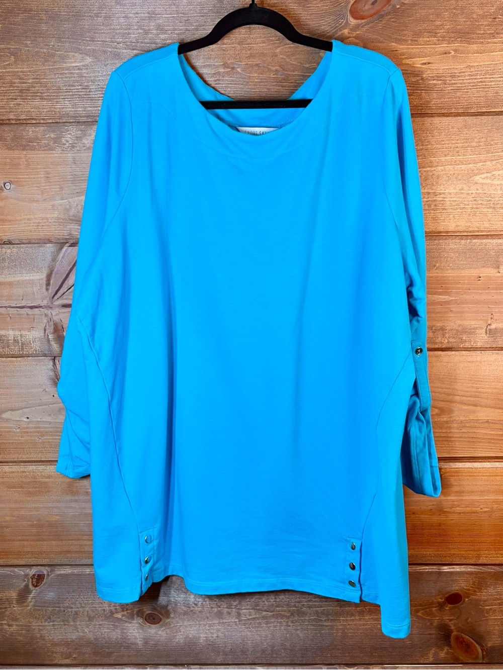 Women's Turquoise Long-Sleeve Roll-Tab Lightweight Sweatshirt Tunic Size 1X 💙